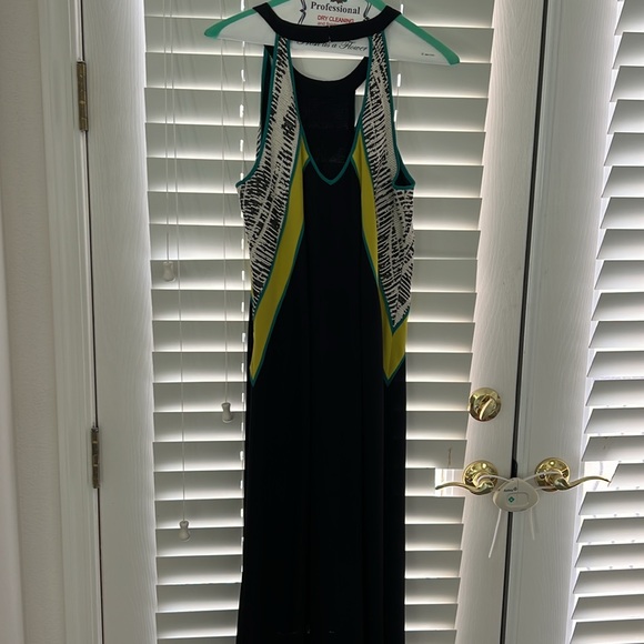 Black maxi dress with white beading, halter dress. Perfect condition - Picture 4 of 5